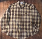 Carhartt Mens  XL Pearl Snap Shirt Brown Burgundy and Yellow Plaid