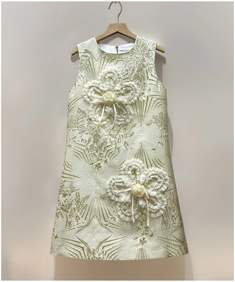 OFF WHITE Abito donna lusso jacquard cotone fatto a mano unghie perline fiori gilet gonna slim fit