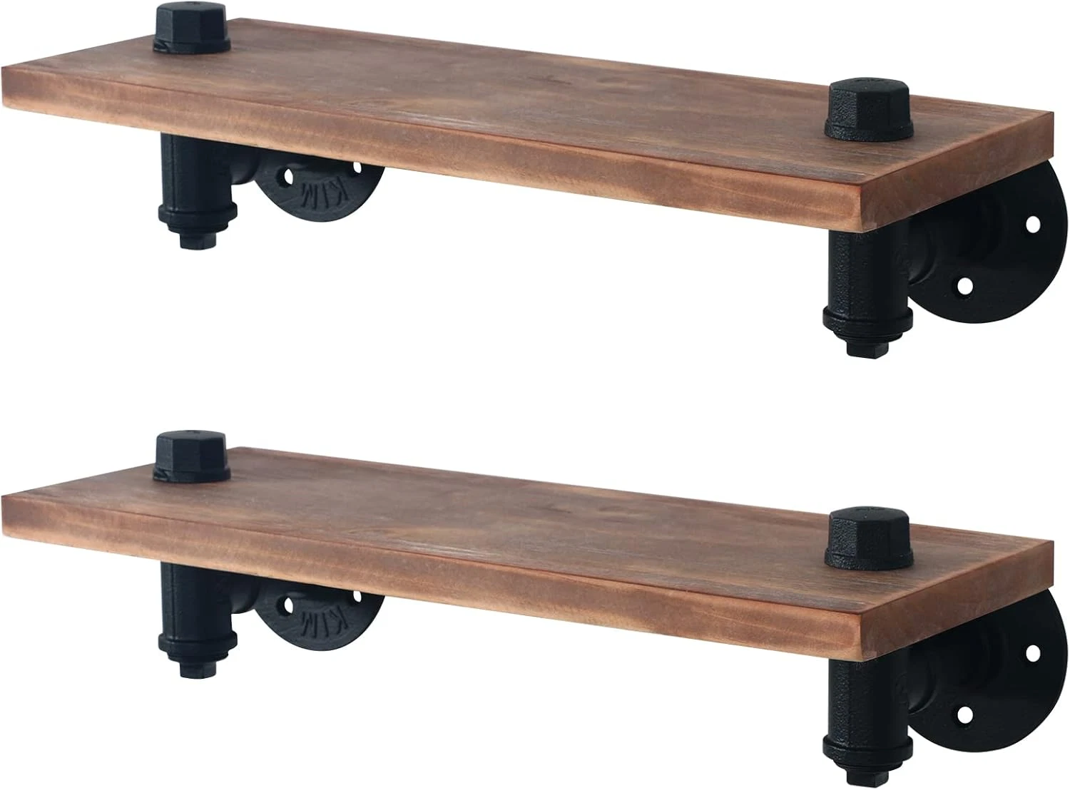Rustic Industrial Pipe Floating Shelves - Matte Black (Set of 2)