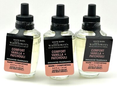 NEW 3 BATH & BODY WORKS COMFORT VANILLA PATCHOULI WALLFLOWERS REFILL BULB 0.8 OZ