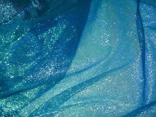 F07 PER YARD Teal Blue wLime reflex Shiny Iridescent Ruffle Sheer Organza Fabric - Picture 6 of 6