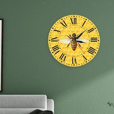 Image of Bee on Yellow Wall Clocks 12 inch Installation Quickly Light Weight for Sleeping