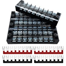 4 Sets 25A 8 Position 600V Dual Row Terminal Blocks with Covers Jumper Bars