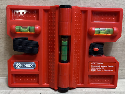 Connex Pfostenwasserwaage 13,5 In Rot, 3 Fläschchen.Biegbarer Rahmen,Top Zustand