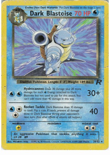 Dark Blastoise 20/82 Rare Team Rocket Pokemon Unlimited Heavily Played