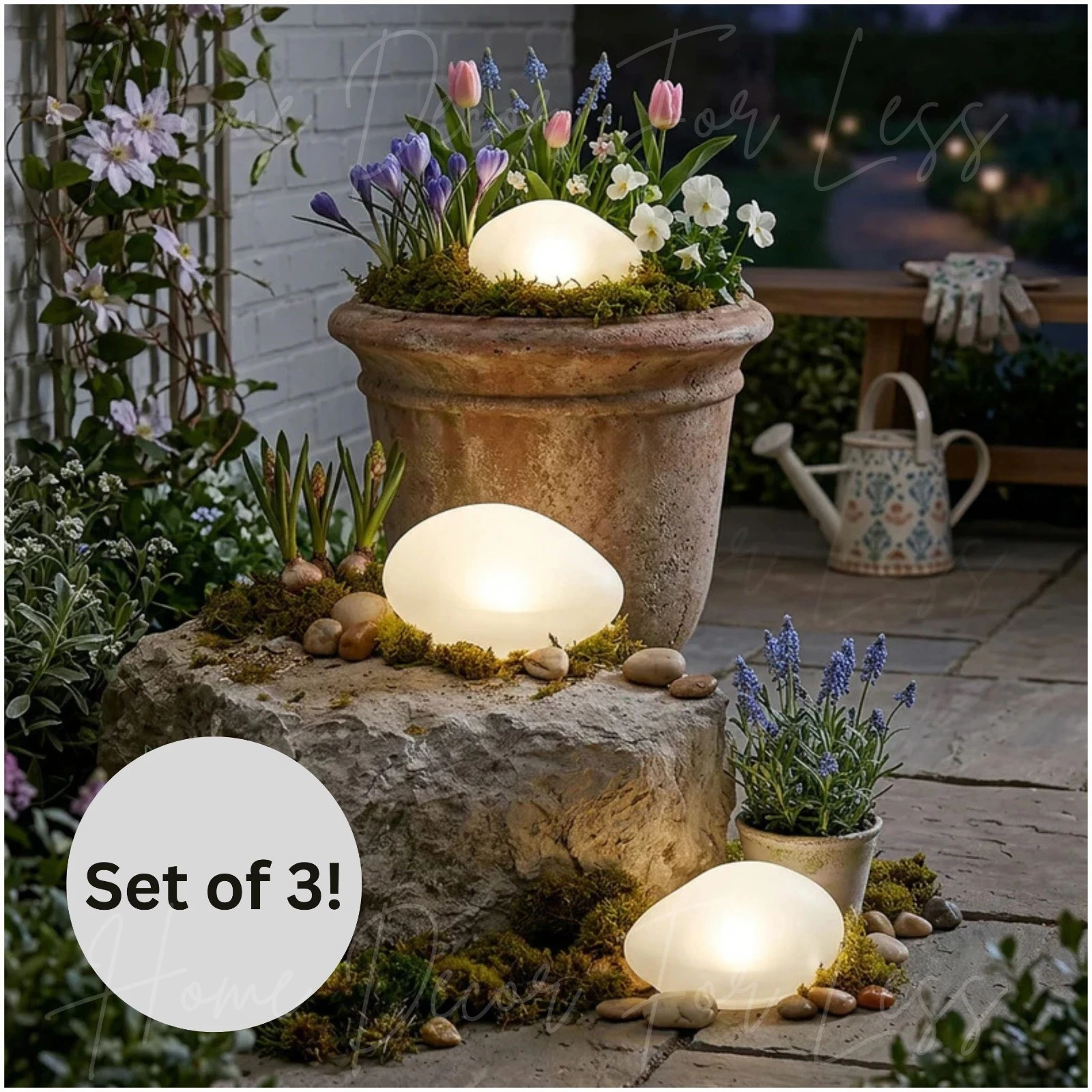 Set of 3 Solar Rock Light LED Outdoor Garden Pathway Landscape Yard Decor Lights