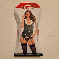 WORKING LATE PINSTRIPE KNIT VEST GARTER THONG & PLASTIC GLASSES