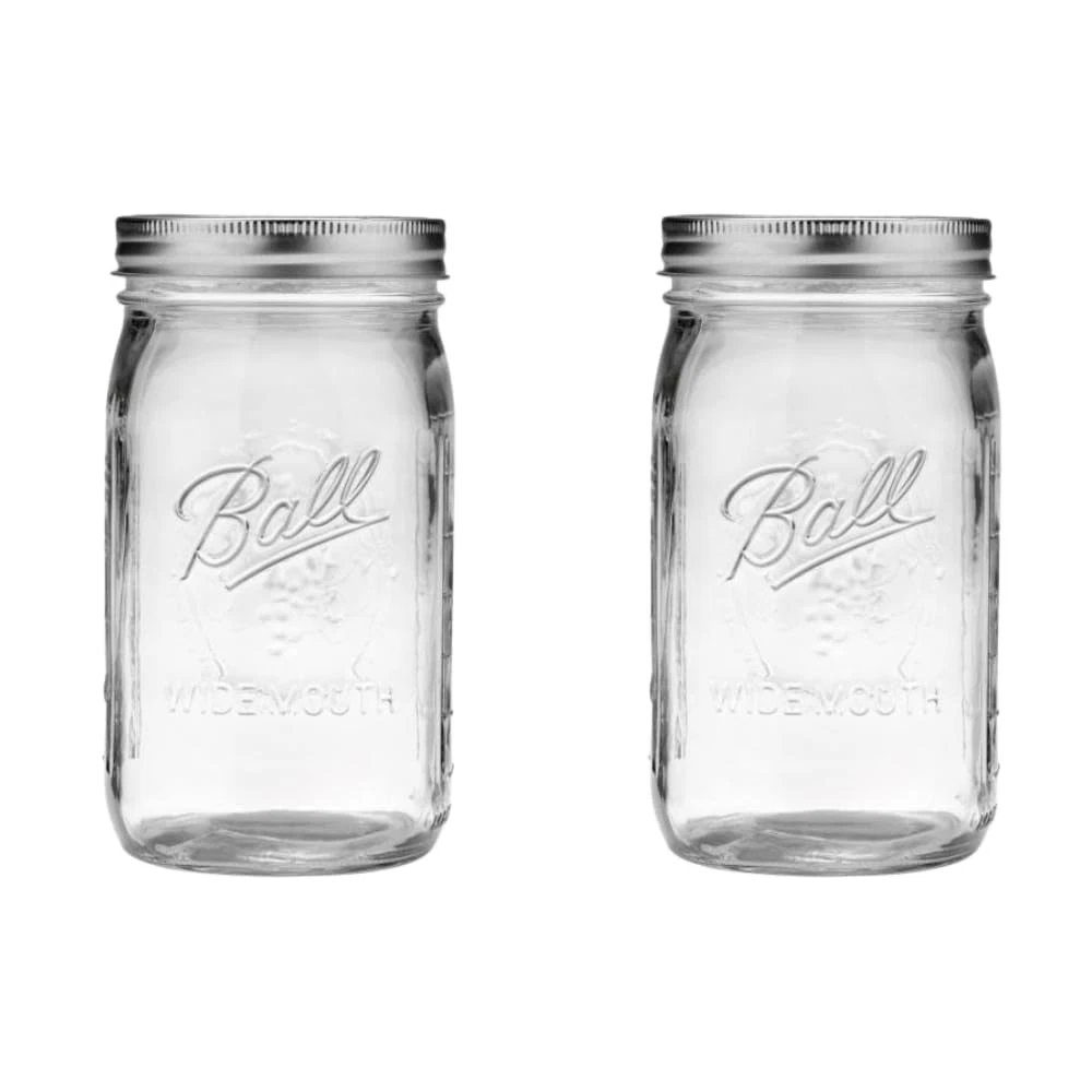Wide Mouth Mason Jars with Lids, 32 oz Quart, Canning, Pickling, Pack of 2