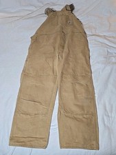 VTG Carhartt R01 BRN Duck Bib Overalls DBL Knee Unlined Mens 48x30 Union  USA
