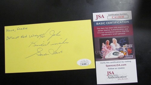 Gordie Howe signed Index Card JSA Certified