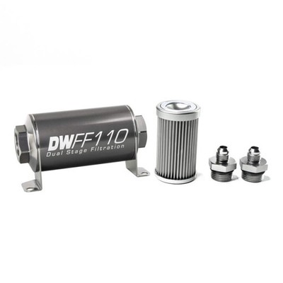 DeatschWerks Stainless Stl 6AN 10Micron Uni Inline Fuel Filter Housing Kit 110mm