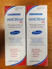 2 Pk: Vanicream HC 1 % Hydrocortisone Cream Sensitive Skin (Exp 4/30/26) 7028