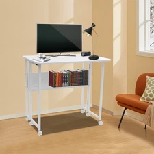 80*58 Cm Folding Desk Small Rolling Desk With Storage Shelf For Computer Desk