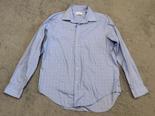 Calvin Klein Shirt Mens 16 34/35 Large Blue Plaid Slim Fit Long Sleeve Button