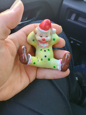 Vintage ceramic Clown Figurine Circus Yellow Polka-Dot Tumbling Made in Taiwan