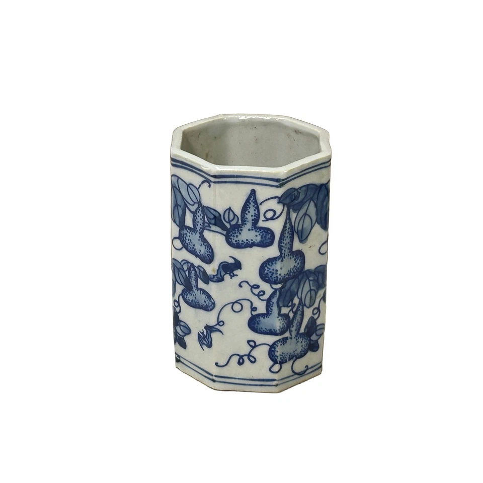 Chinese Blue White Porcelain Hexagon Gourd Graphic Small Vase ws4903 - Image 2 of 4