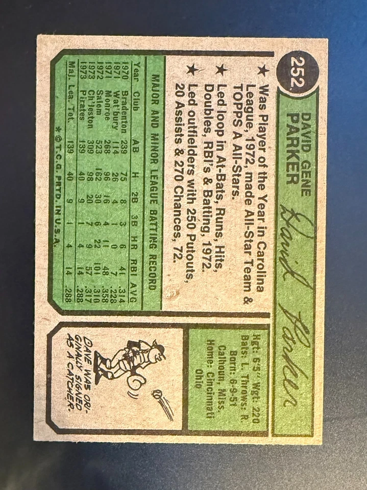 1974 Topps - Dave Parker #252 (RC) ⚾⚾AI PSA Calificado 8!!!(Ver foto) ⚾⚾NM****** Foto 2 de 4