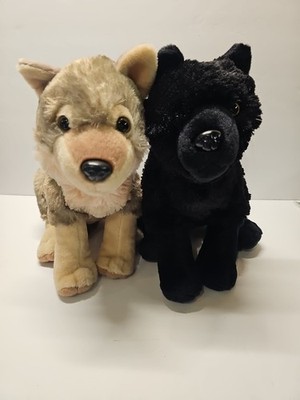 LOT OF 2 WOLF PLUSH GRAY & BLACK WILD REPUBLIC STUFFED ANIMALS 