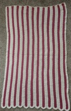 Crochet Handmade Afghan Throw Blanket Wool Blend White Pink 74"x 41" VTG 1980s