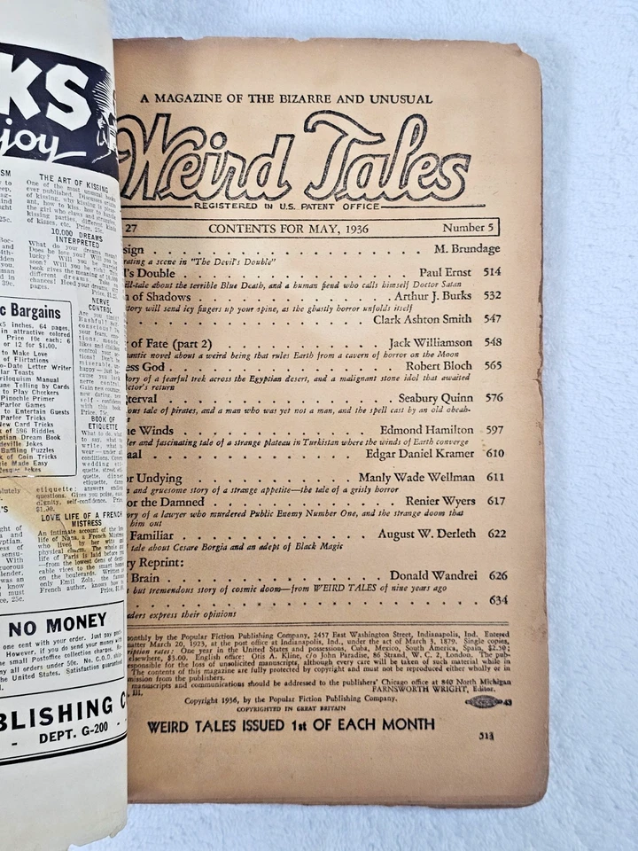 Weird Tales May 1936 Vol. 27 No. 5 Brundage Cover Pulp Magazine (Doctor Satan) - Image 2 of 4