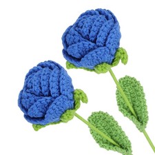 2Pcs Crochet Flower Rose Handmade Knitted Bouquet Dark Blue,