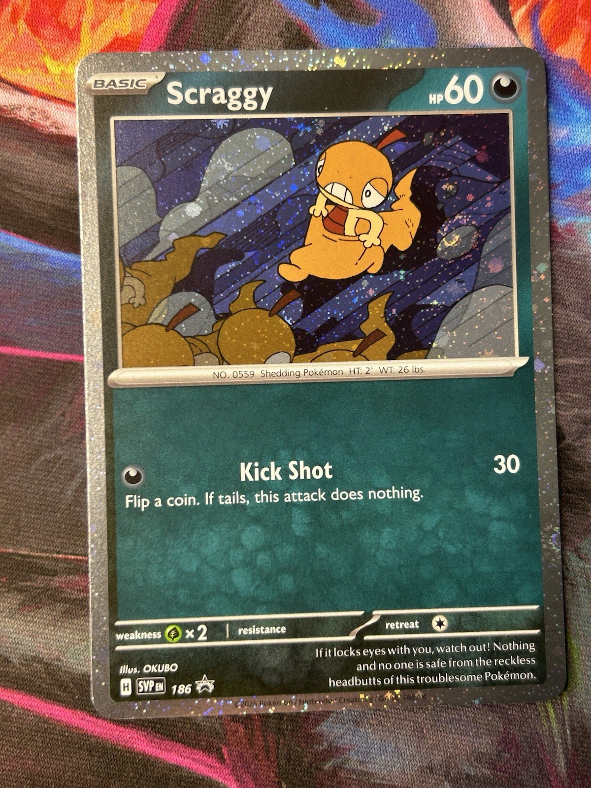POKEMON SCRAGGY SVP186 PROMO BLACK STAR COSMOS HOLOFOIL WITH SWIRL NM CARD