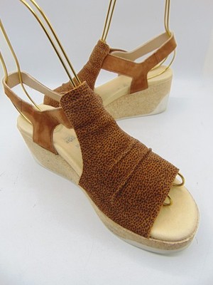 MEPHISTO Galiane Platform Wedge Heel Ankle Strap Sandal Tan Animal Print EU 38