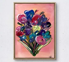 Original flower art painting 12X16 acrylic expressionism abstract home art