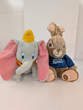 Disney Dumbo Elephant Plush Stuffed Animal Gray Pink Ears Yellow Hat Soft