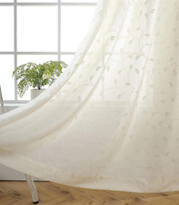 Floral Embroidered Semi Sheer Curtains Polyester Grommet Curtains for Girls Room