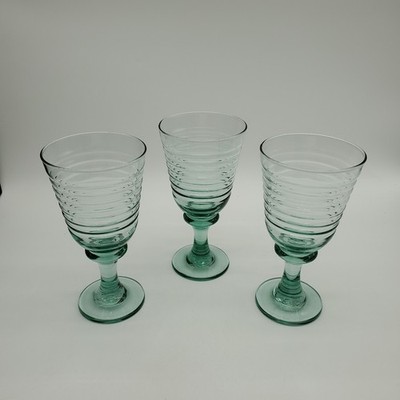 3 Green Libby Vintage Sirrus Goblet Glasses