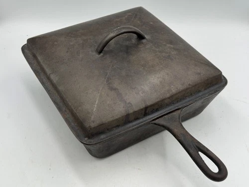 Vintage Wagner Ware Sydney Ohio Cast Iron Square Chicken Fryer 1400 With Lid