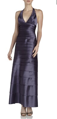 bcbg embroidered chiffon halter gown