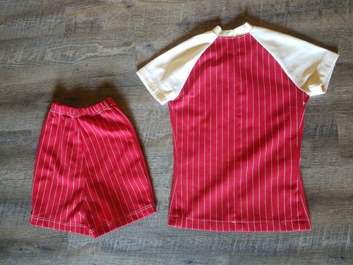 Vintage 70s Merrygarden Youth Small Striped Uniform Jersey Shirt Shorts Red Whit - Picture 6 of 8