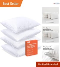 Breathable Queen Size Pillow Covers with Zipper - 4 Pack of Protectors