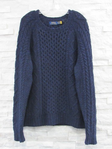 Suéter POLO Ralph Lauren Azul Marino Lana ICÓNICO Pescador Cable Aran Tejido XL