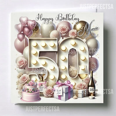 JUST_PERFECTSA Stunning Women's 50th Birthday Card,Beautiful Personalised 50th card,Any Name