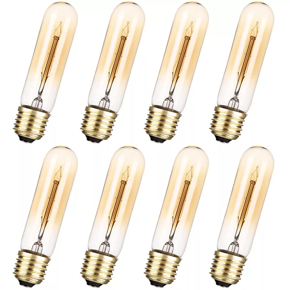 8 x T10 Small Tube Bulb E27 ES 40W Edison T10 Tubular Bulbs Warm Yellow Lighting