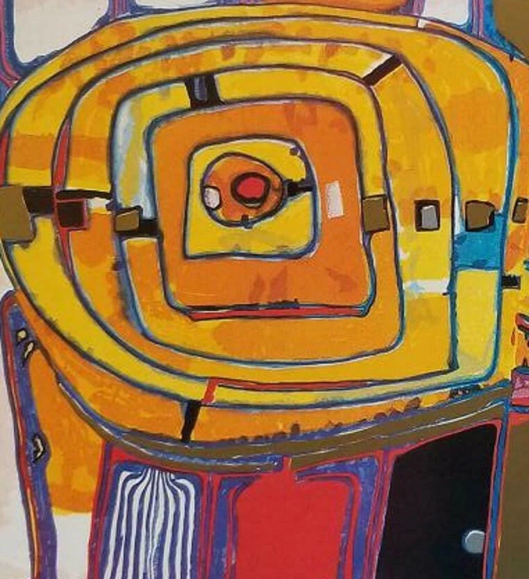 Litografia offset montada Friedenreich Hundertwasser "Duas Nuvens Chovendo" 1986 - Imagem 2 de 4