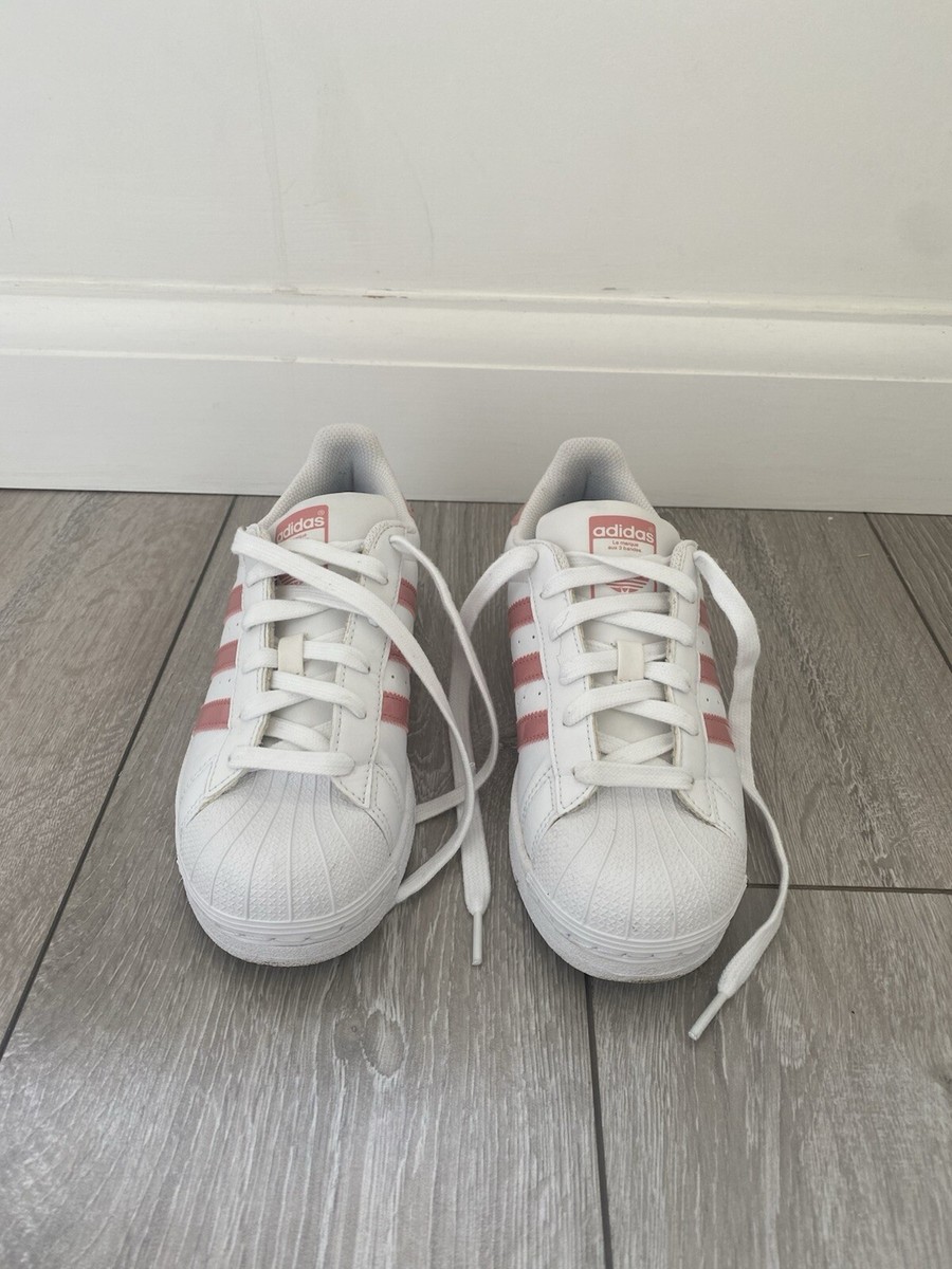 Adidas Superstar White, Pink Stripes, Shell Toe, UK Size UK
