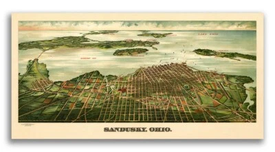 Sandusky Ohio 1898 Historic Panoramic Town Map - 12x24