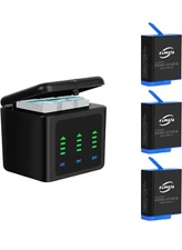 KUWATA 3 Pack Battery With Charger For Go Pro Hero 11 10 9