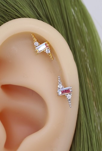 Gem Drop Ear Cartilage Climber Helix Ring Bar Stud Cuff Chain Piercing Earring - Picture 143 of 154