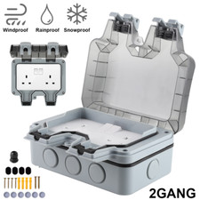 Weatherproof Outdoor Plug 13A 2 Gang Twin Switched Double Socket Outside Box UK