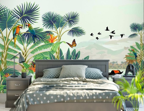 Collections Papillon 3D perroquet B4663 papier peint mural amovible auto-adhésif Amy 24