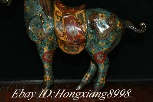 10" Antique Old Bronze Cloisonne Enamel Dynasty Animal Success Horse Statue Pair - Picture 3 of 9