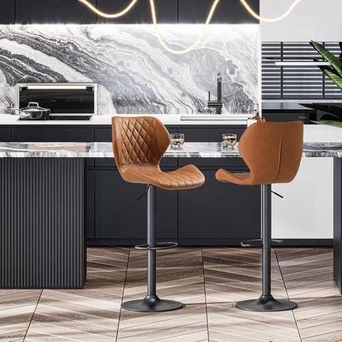 Leather Bar Stools Set of 2 Brown,Swivel Adjustable Bar Chairs for Kitchens - Picture 8 of 8
