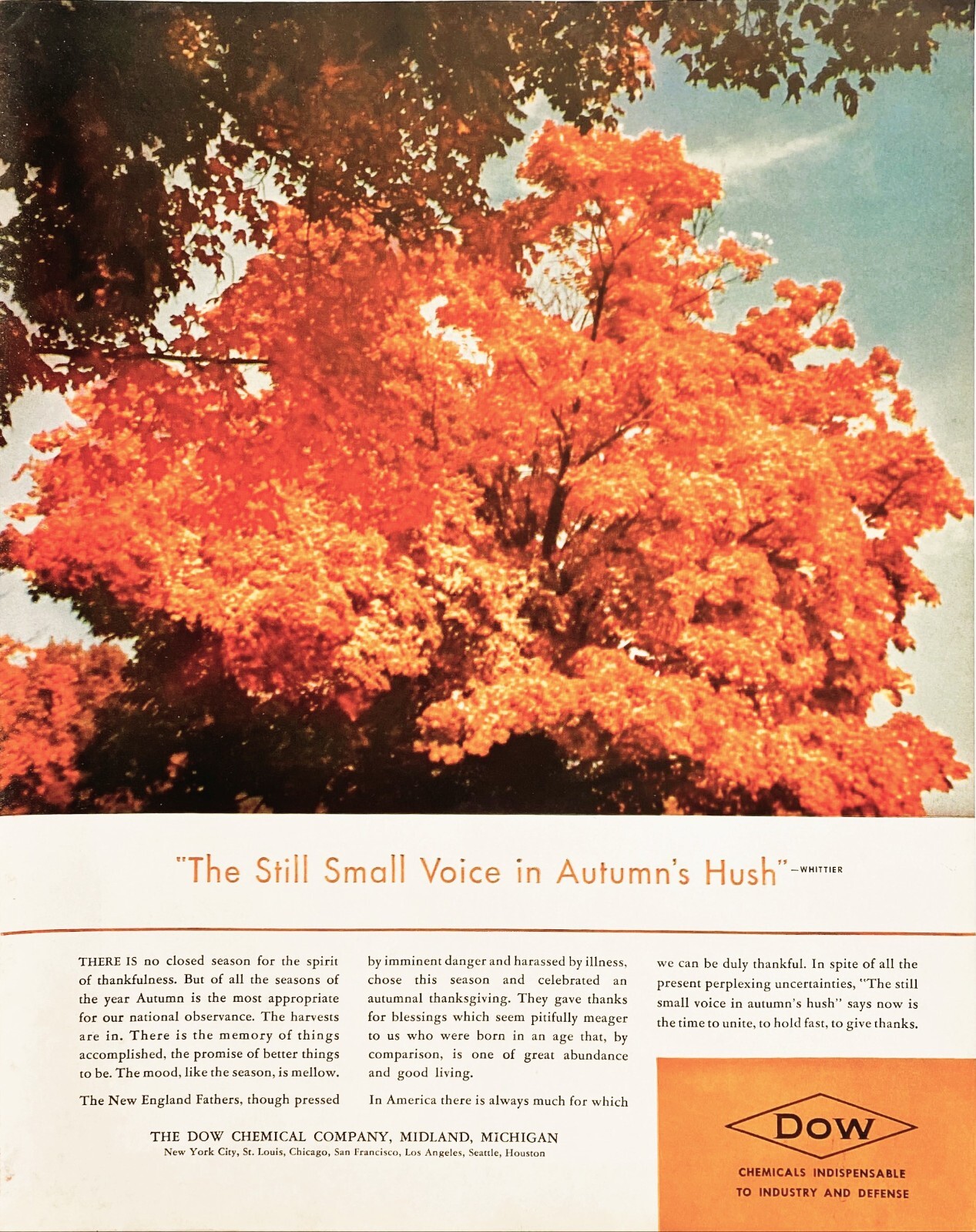Midland Michigan Dow Chemical Autumn Foliage Closed Season Vtg Magazine Print Ad