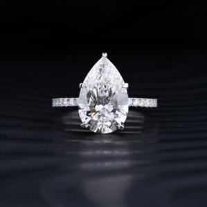 Authentic 3CT Pear-Cut Lab Created Solitaire Engagement Ring 14K White Gold Plated