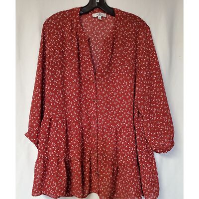 Moa Moa Women's Burnt Red Floral Blouse 1X